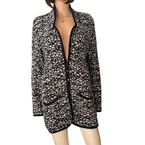 Vintage Brenda French French Rags Marled Knit Jacket Cardigan Black White M